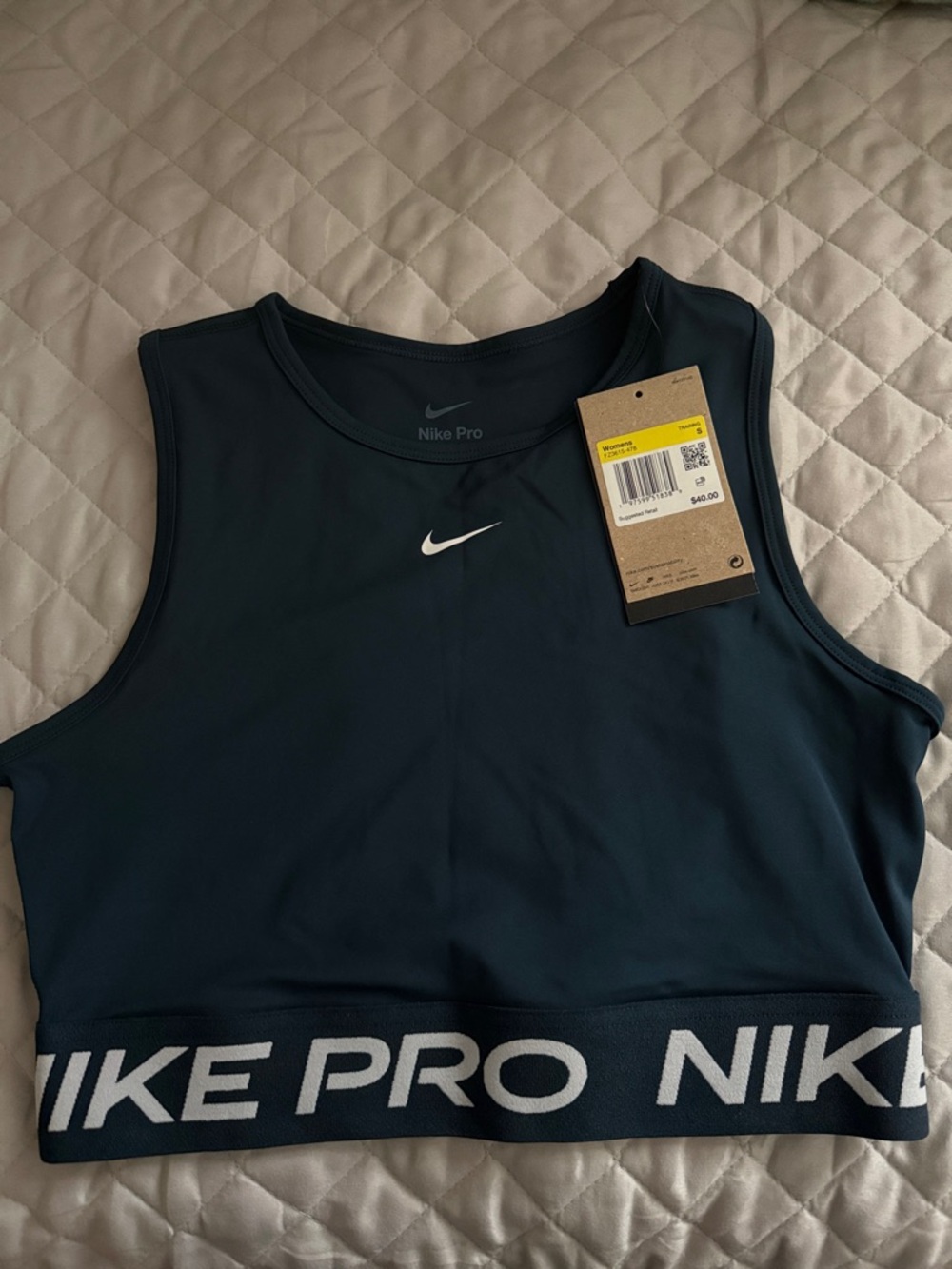 Nike Pro Navy Cropped Athletic Tank with White Swoosh